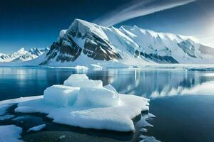 a Sol brilha em a iceberg dentro a água. gerado por IA foto