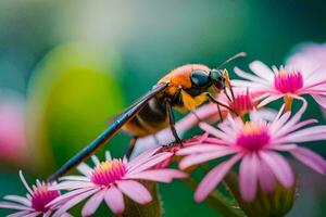 uma fechar acima do uma erro em Rosa flores gerado por IA foto