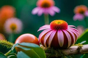 uma flor com uma fruta em isto. gerado por IA foto