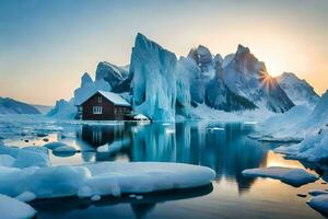 uma casa dentro a meio do a iceberg. gerado por IA foto