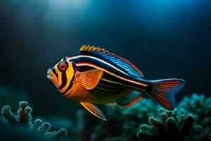 uma colorida peixe com preto, branco e laranja listras. gerado por IA foto