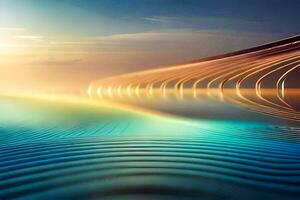 a Sol é configuração sobre uma onda dentro a oceano. gerado por IA foto