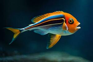uma peixe com laranja e Preto listras. gerado por IA foto