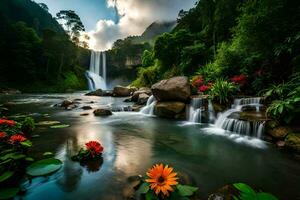 cachoeira, água, cachoeiras, cachoeiras, cachoeiras, cachoeiras, cachoeiras. gerado por IA foto