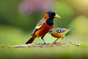 uma pássaro com uma Preto e laranja bico e uma amarelo bico. gerado por IA foto