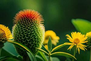 uma verde plantar com amarelo flores gerado por IA foto