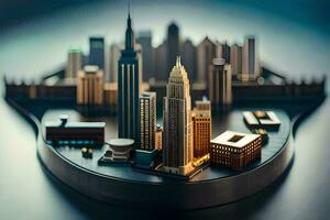 uma miniatura cidade com arranha-céus e edifícios. gerado por IA foto