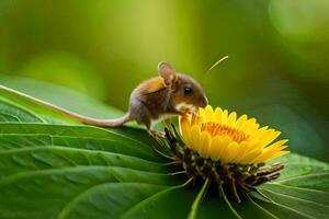 uma rato é sentado em uma flor. gerado por IA foto