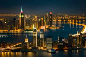 a cidade luzes acima às noite dentro Novo Iorque. gerado por IA foto