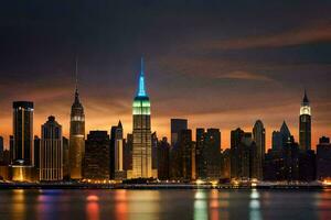 a Manhattan Horizonte às noite. gerado por IA foto