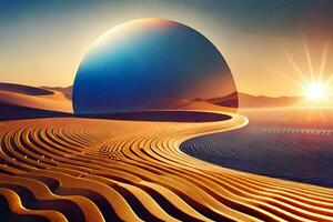 a deserto é mostrando com uma azul esfera dentro a meio. gerado por IA foto
