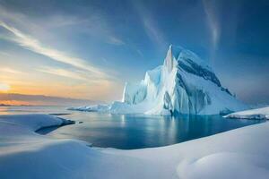 a iceberg dentro a oceano às pôr do sol. gerado por IA foto