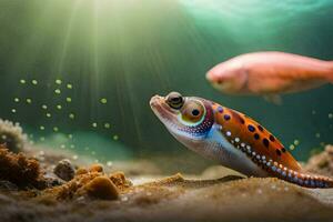 uma colorida peixe e a polvo estão natação dentro a oceano. gerado por IA foto