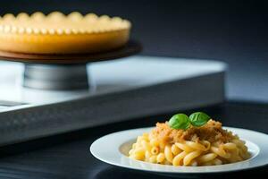 uma prato do Macarrão e queijo em uma mesa. gerado por IA foto