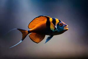 uma peixe com laranja e Preto listras. gerado por IA foto