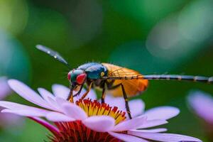 uma mosca em uma flor. gerado por IA foto