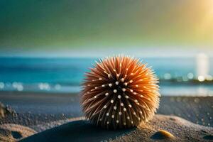 uma espinhoso mar ouriço em a de praia. gerado por IA foto