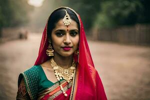 uma lindo indiano mulher dentro tradicional traje. gerado por IA foto