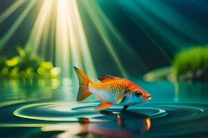 peixe dentro a água com luz solar brilhando em isto. gerado por IA foto