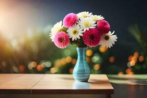 uma vaso do flores em uma mesa. gerado por IA foto