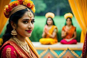 uma lindo indiano mulher dentro tradicional traje. gerado por IA foto