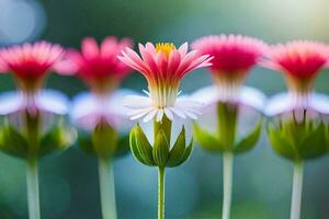 uma grupo do Rosa flores com branco centros. gerado por IA foto