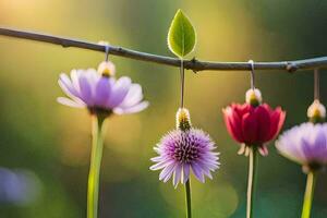 flores suspensão a partir de uma ramo. gerado por IA foto