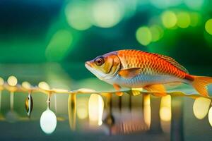 uma peixe é sentado em uma fio com luzes. gerado por IA foto