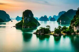 a lindo panorama do Halong baía. gerado por IA foto