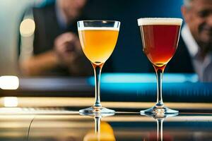 dois óculos do Cerveja em uma bar. gerado por IA foto