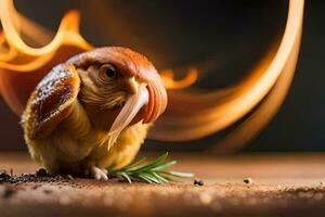 uma pássaro com uma fogo dentro Está bico. gerado por IA foto