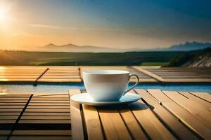 café copo em a terraço. gerado por IA foto