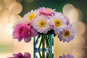 uma vaso preenchidas com Rosa e branco flores gerado por IA foto
