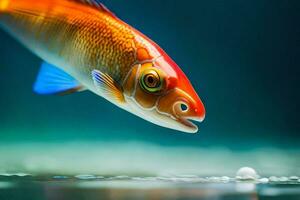 uma peixe com uma vermelho e laranja corpo natação dentro a água. gerado por IA foto