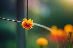 uma amarelo flor é crescendo em uma ramo. gerado por IA foto