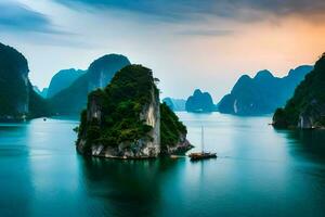 a lindo panorama do Halong baía. gerado por IA foto