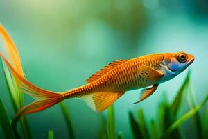 a laranja peixe natação dentro a grama. gerado por IA foto