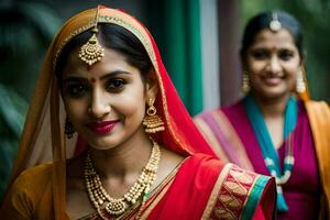indiano noiva dentro tradicional traje. gerado por IA foto