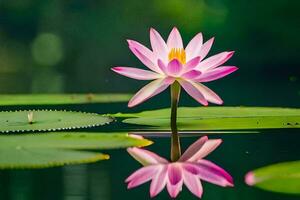 uma Rosa lótus flor é refletido dentro a água. gerado por IA foto