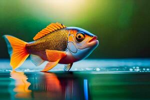 uma peixe com laranja e amarelo barbatanas em uma Sombrio fundo. gerado por IA foto