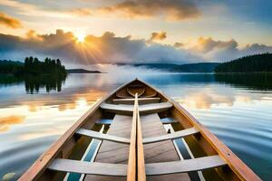 a barco é em a água às pôr do sol. gerado por IA foto