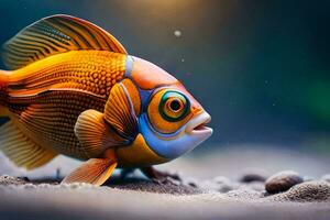 uma colorida peixe com grande olhos. gerado por IA foto