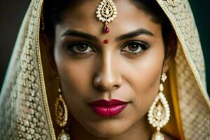 uma lindo indiano mulher vestindo tradicional joia. gerado por IA foto
