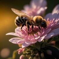 ai generativo abelha em Rosa flor foto