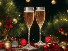 ai generativo champanhe e Natal decorações foto