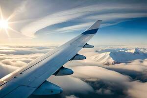 a avião asa vôo sobre a nuvens. gerado por IA foto