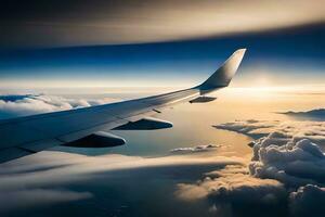 a avião asa vôo sobre a nuvens. gerado por IA foto