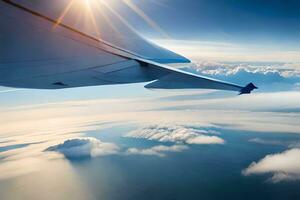 a avião asa é vôo sobre a nuvens. gerado por IA foto