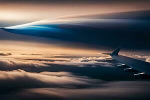 uma avião asa vôo sobre a nuvens. gerado por IA foto