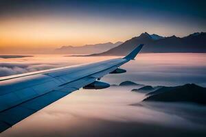 a avião asa vôo sobre a nuvens. gerado por IA foto